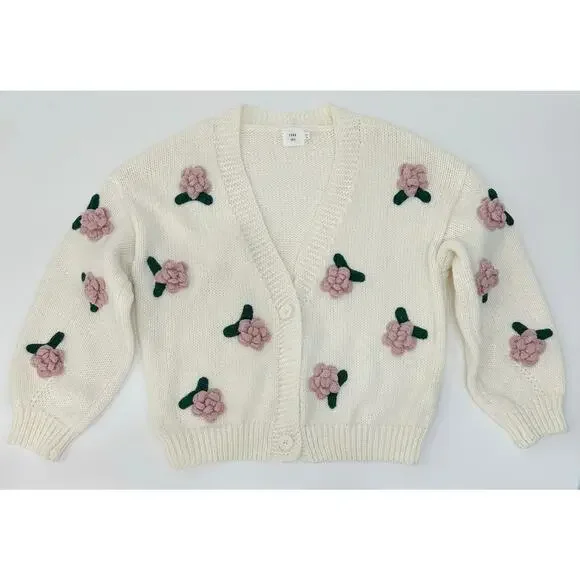 Luna Ivy Ivory Rose Crochet Cardigan Sweater Womens Medium - Picture 2 of 9
